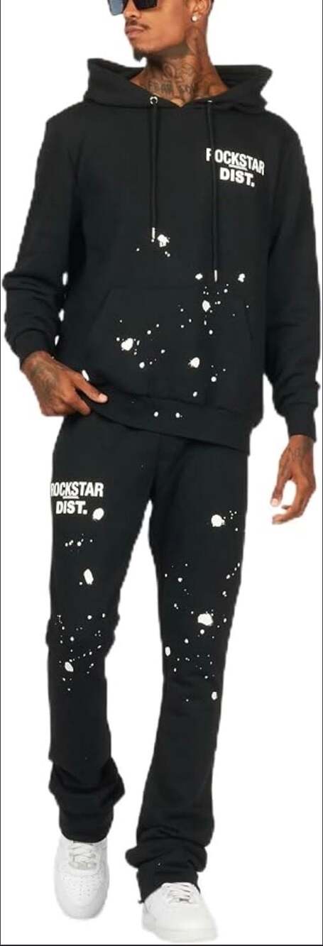 Rockstar Original Black Graphic Hoodie and Super Stacked Flare Pants Set